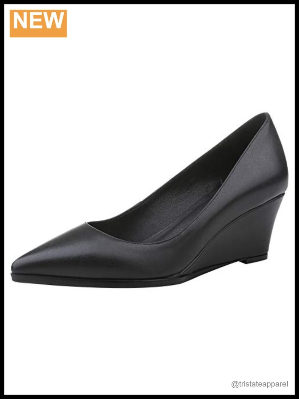 Womens Genuine Leather Pointed Toe Wedge Heel Pumps Office Court Shoes